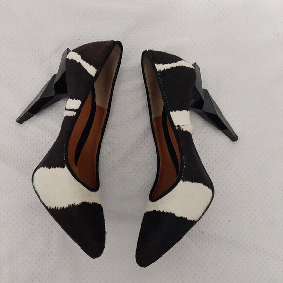 Fendi Italy Brown White Calf-hair Pointed Toe Diamond Cut Heeled Pump Size 36.5 - Picture 7 of 11